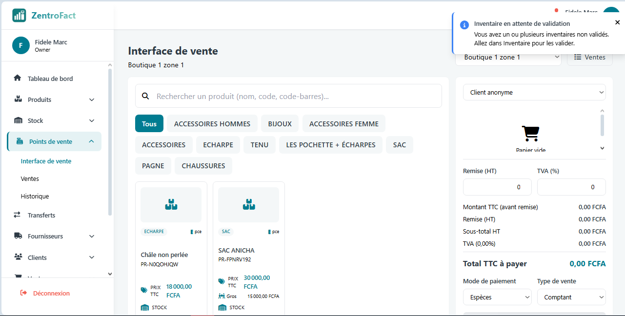 Interface POS ZentroFact